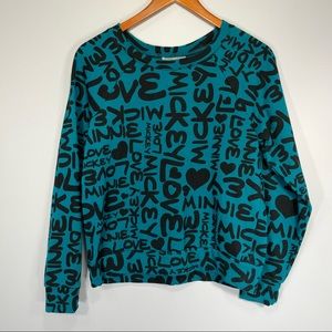 Disney Parks Boutique Mickey Minnie Love Graffiti Sweatshirt Womens M Green